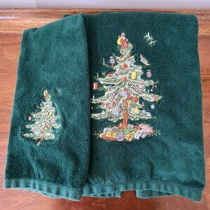 2 1978 Avanti Grand Prix Towels Spode Christmas Tree Bath & Hand Cotton Green